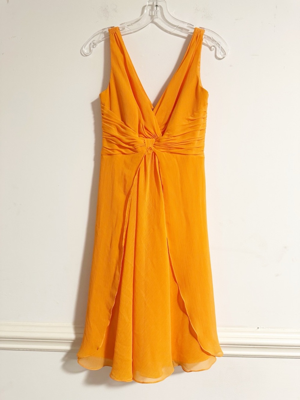 David’s Bridal Ruched Chiffon Cocktail Dress — Marigold